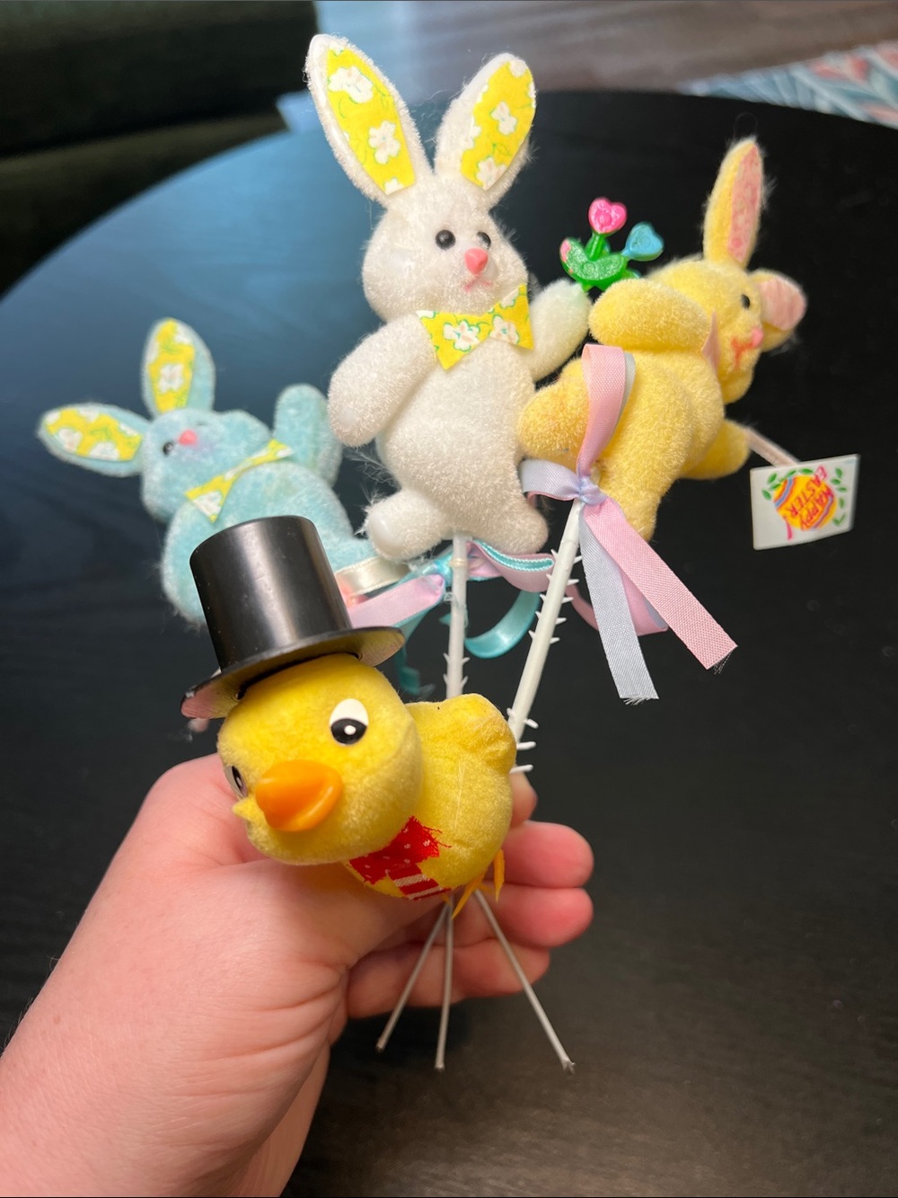 Vintage Flocked Easter Spring Floral Picks Bunny Rabbits Chicks Mixed Lot